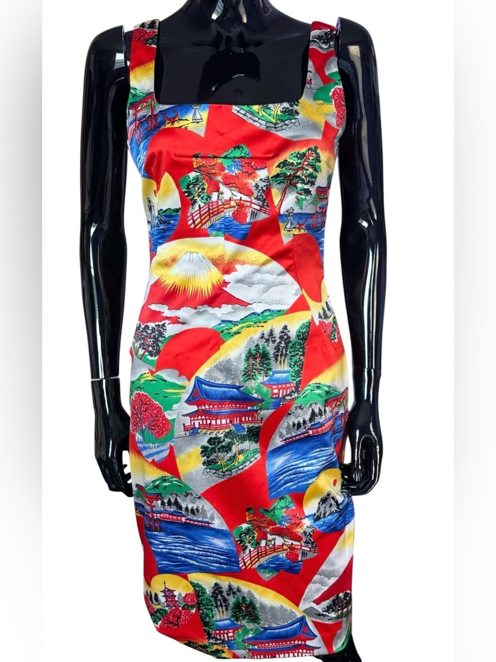 Dolce&Gabbana Japanese scenic post card print dress IT 42